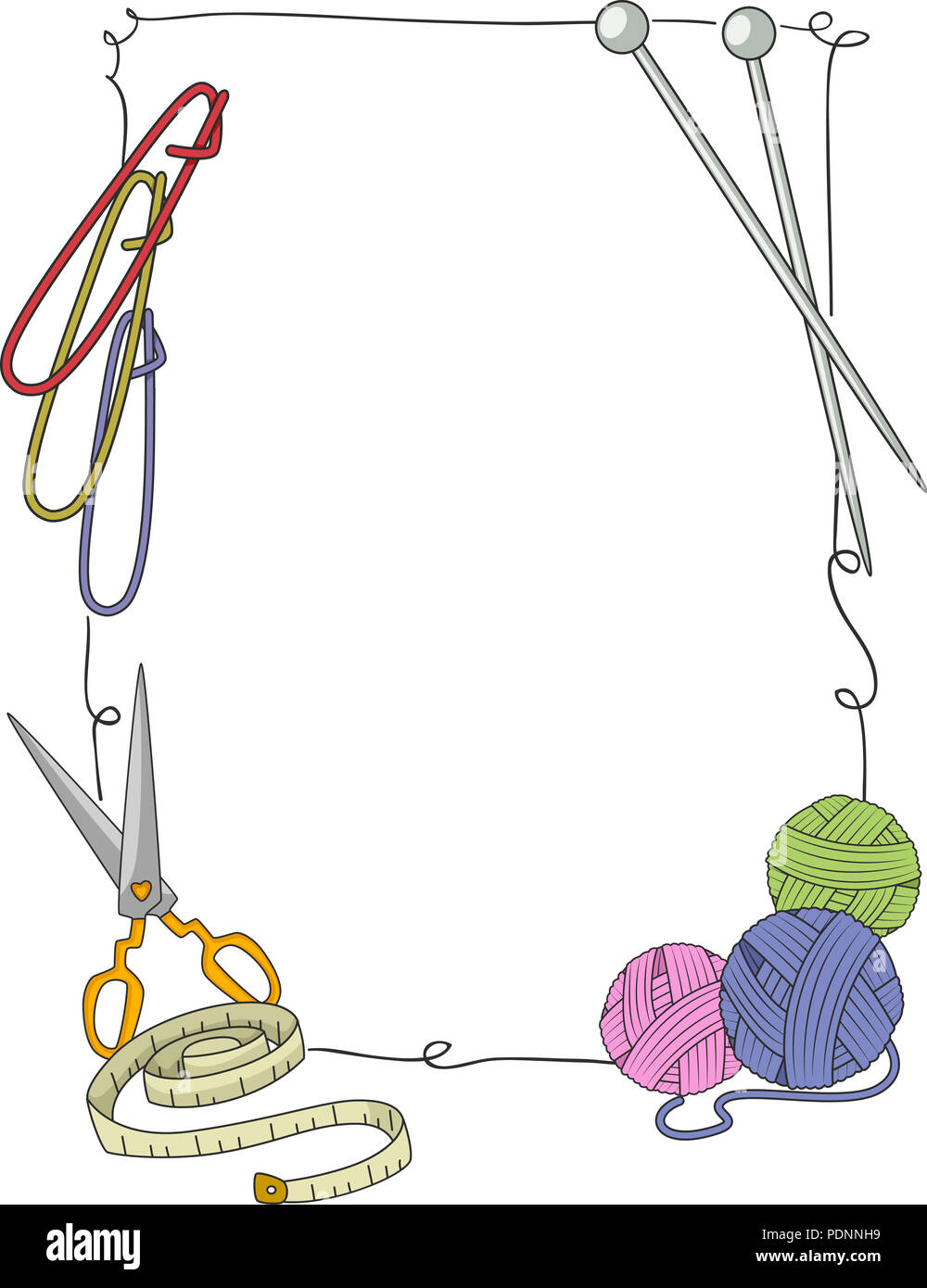 Illustration of Knitting Tools from Needles, Thread, Scissors, Tape ...