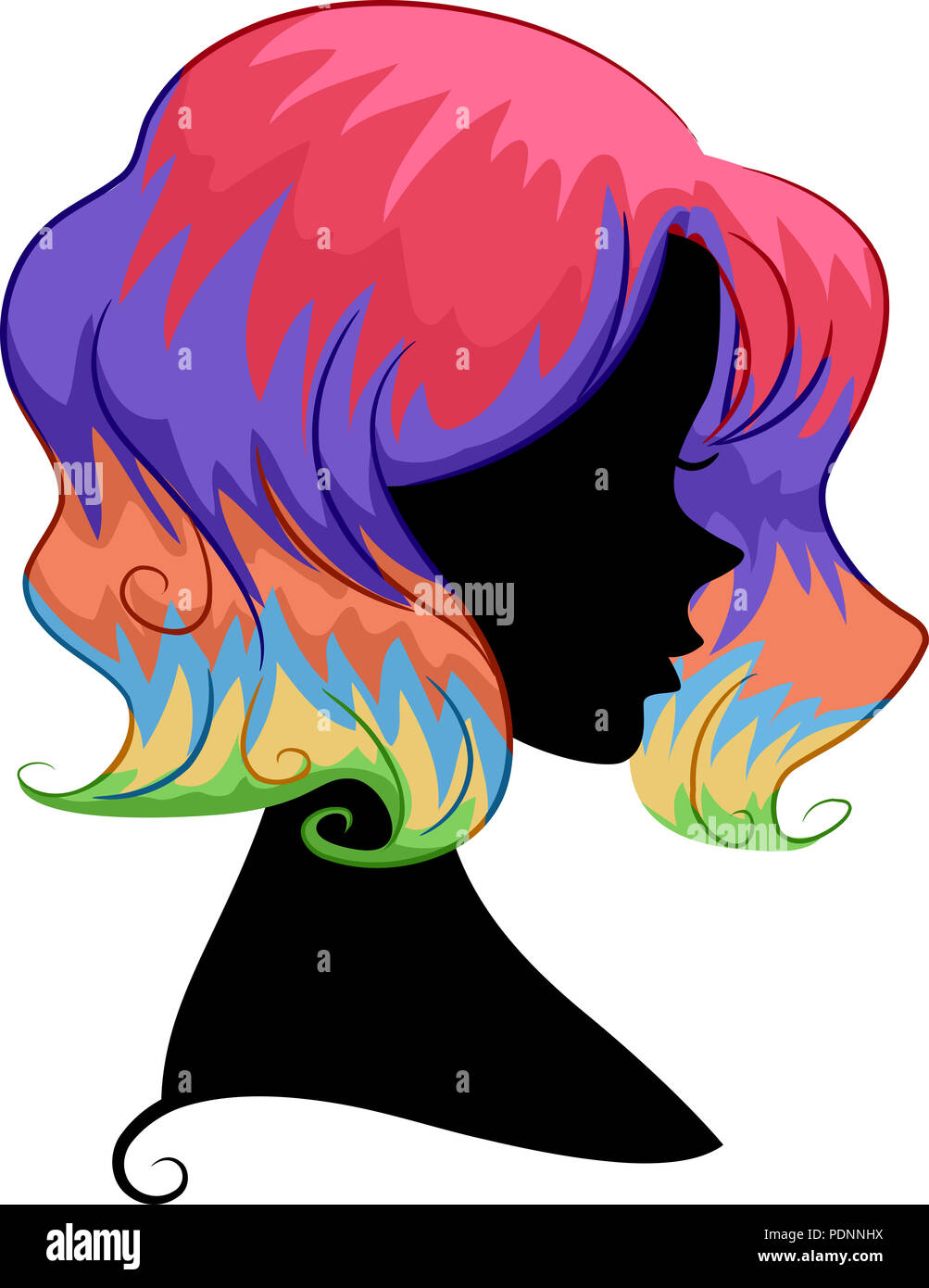 Illustration of a Girl Silhouette with a Rainbow Hair Stock Photo Alamy