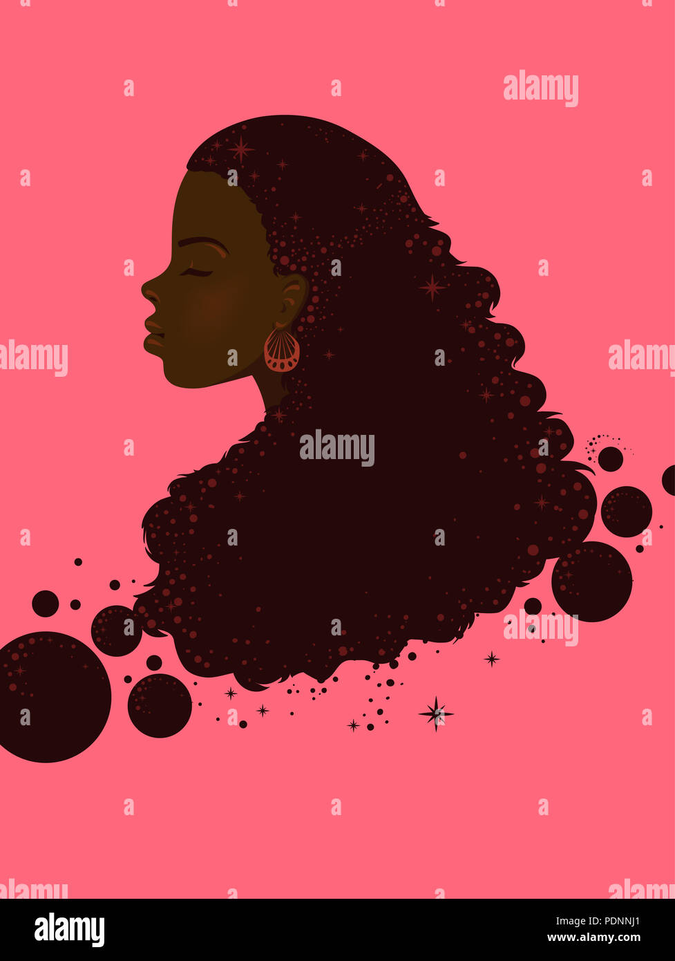 Illustration Of An African Girl With Brown Curly Hair Stock Photo Alamy