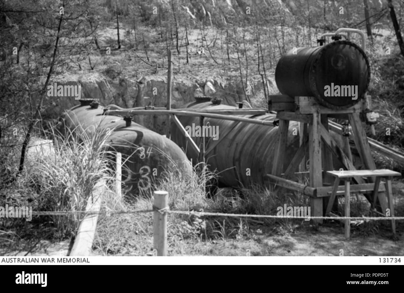 2 131734 BULK STORAGE TANKS AT WHAT WAS FORMERLY THE TADANOUMI BRANCH OF THE TOKYO 2ND ARMY ARSENAL Stock Photo