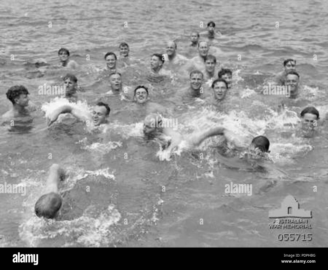 36 Convalescent soldiers swimming in Lake Barrine August 1943 AWM 055715 Stock Photo