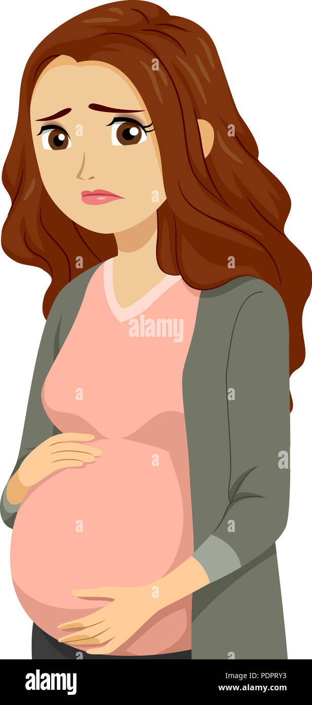 Illustration of a Sad Young Teen Girl Pregnant and Worried about Their Future Stock Photo