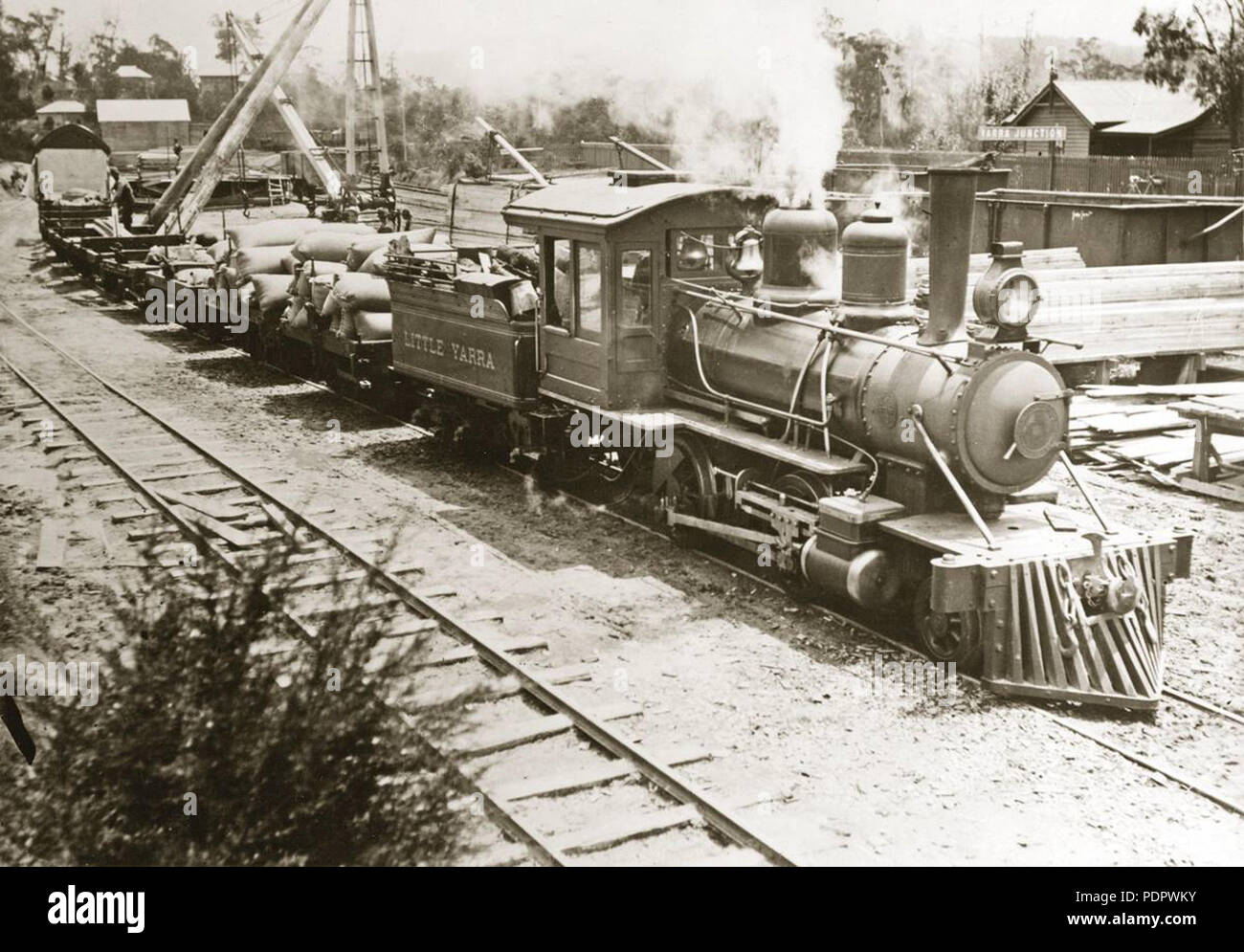 21 Baldwin 2-4-0 steam locomotive of the 3ft gauge Powelltown tramway at Yarra Junction, Victoria in 1913 Stock Photo