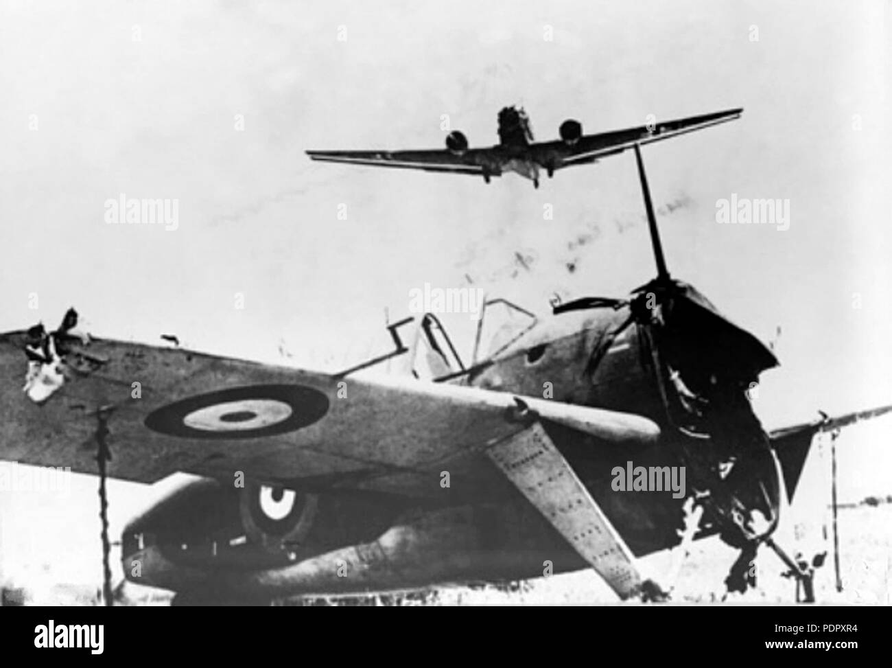 27 Brewster Buffalo wreck and Junkers Ju 52 on Crete 1941 Stock Photo