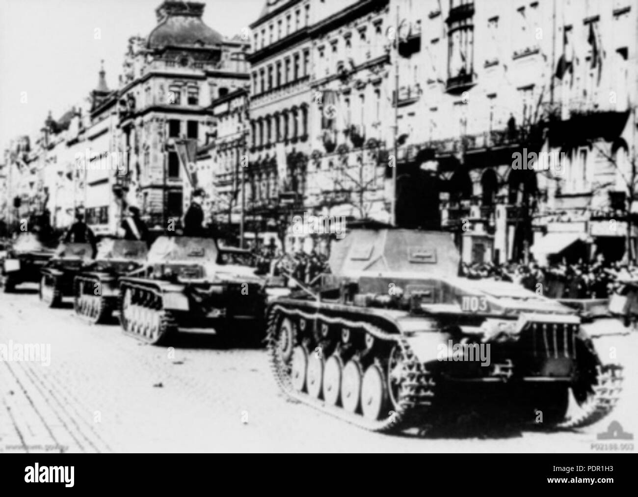 51 German Panzer IIs in Prague 1939 Stock Photo