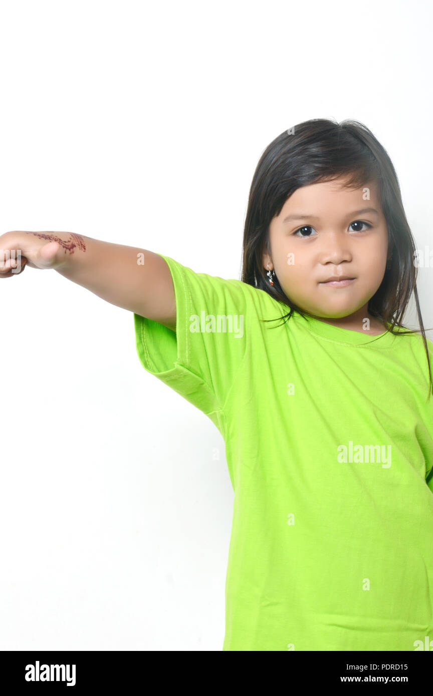 expression asian little girl with green clothes Stock Photo Alamy