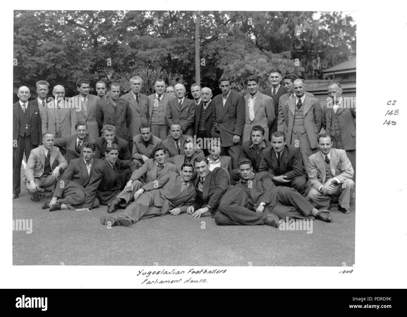 114 Queensland State Archives 4218 Yugoslavian footballers at Parliament House 1949 Stock Photo
