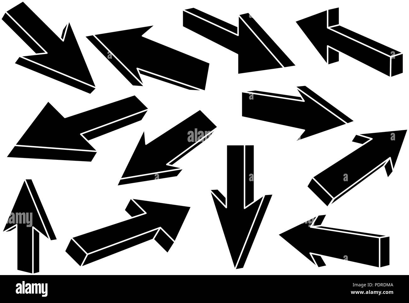 Black flat arrows. Set of straight signs Stock Vector