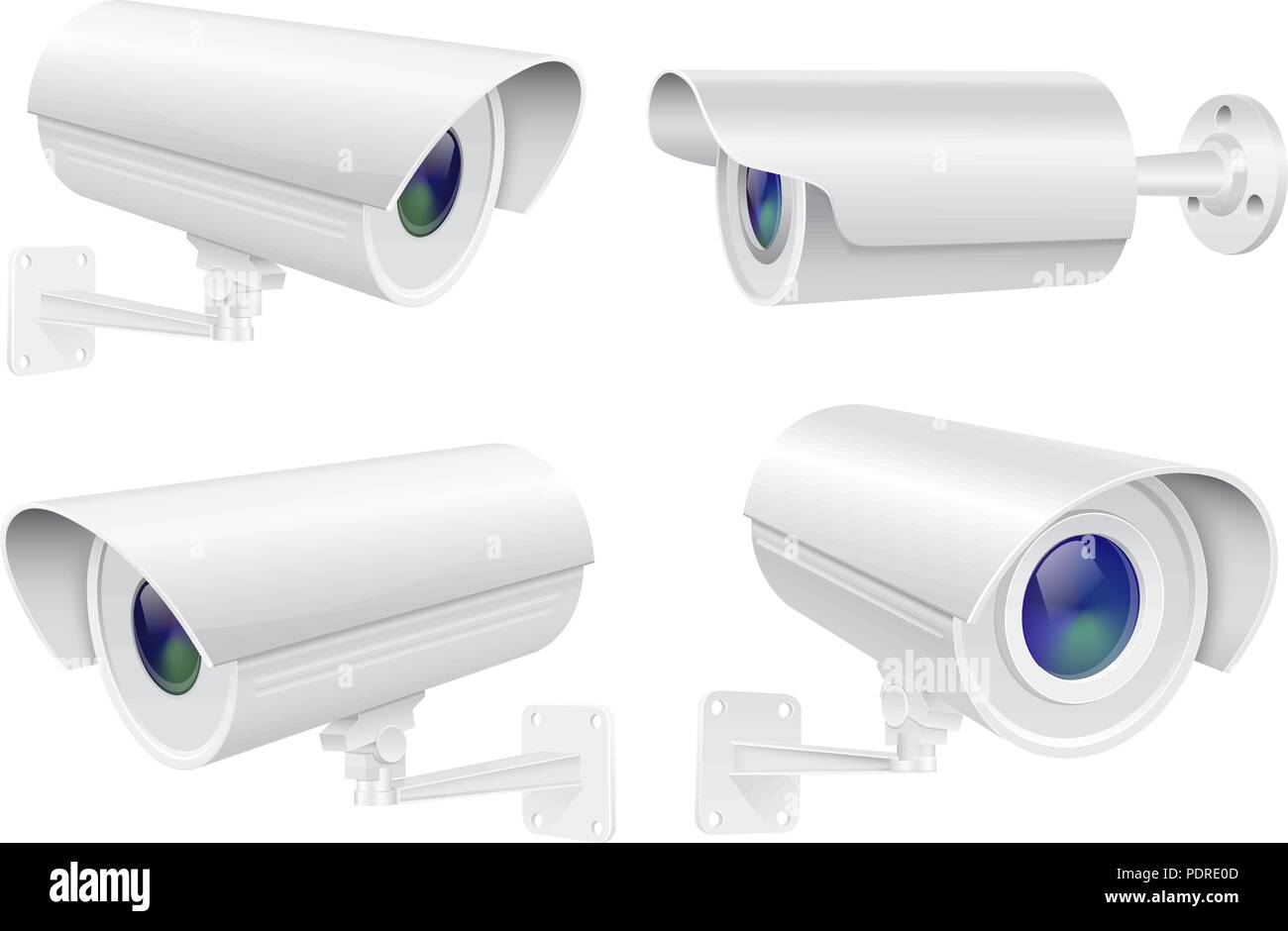 Security camera set. White CCTV surveillance system Stock Vector