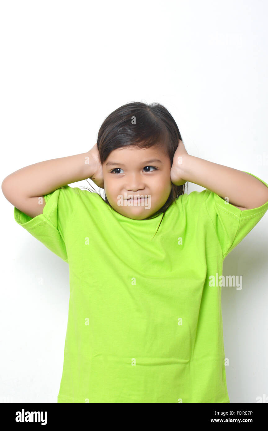 expression asian little girl with green clothes Stock Photo Alamy