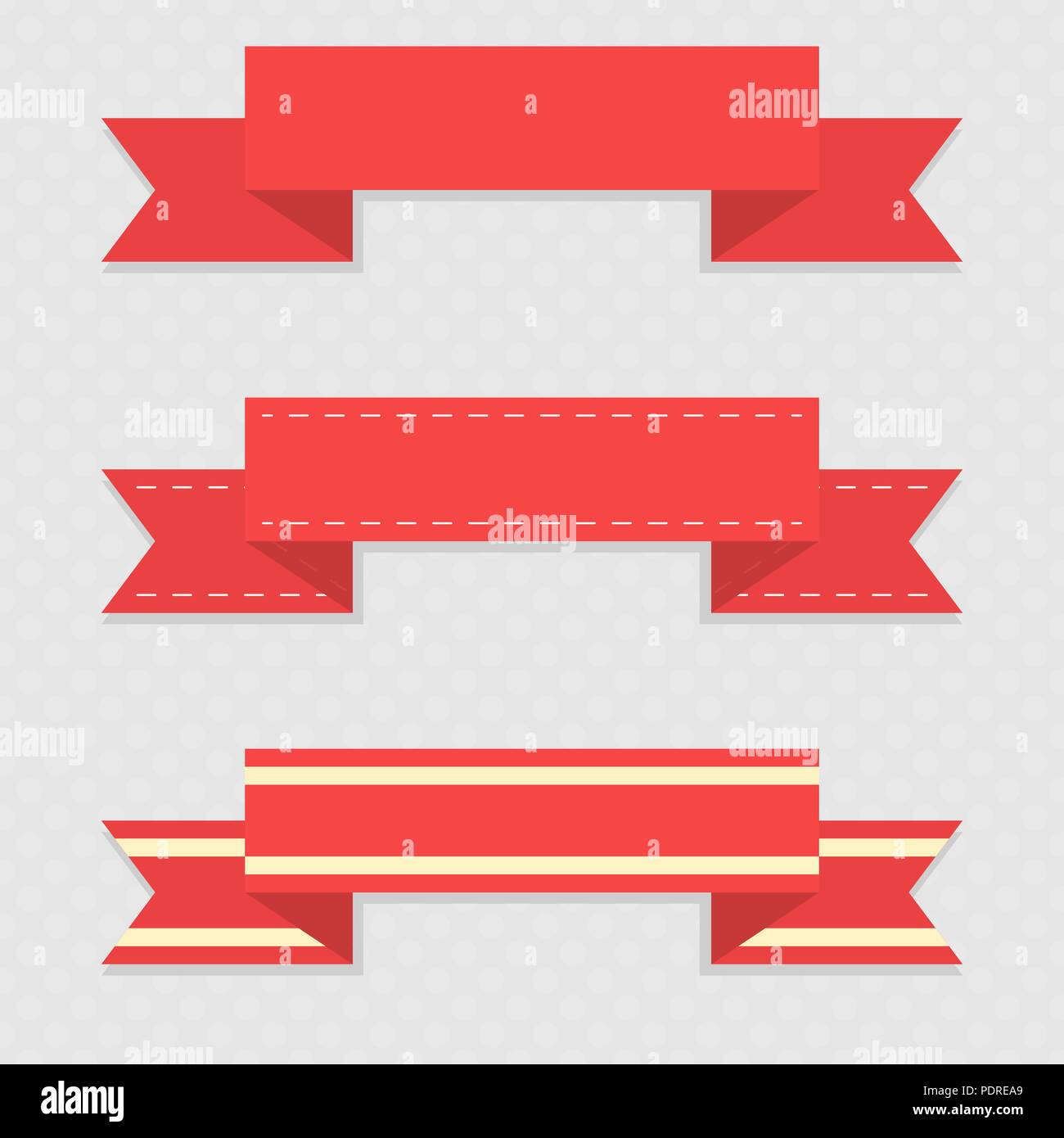 Red ribbon banners on gray background Stock Vector