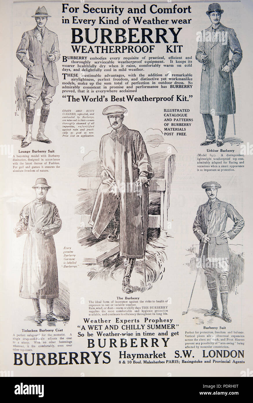 synd præmie Bage Old advert for Burberry weatherproof kit. From a magazine from the  1914-1918 period. England UK GB Stock Photo - Alamy