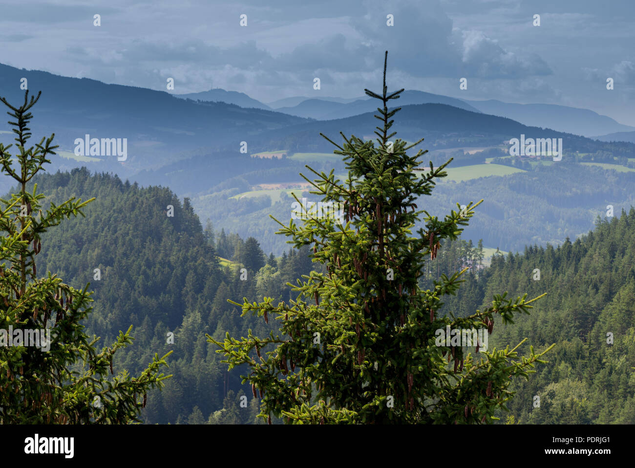 Panoramic view of idyllic mountain landscape in summer Stock Photo
