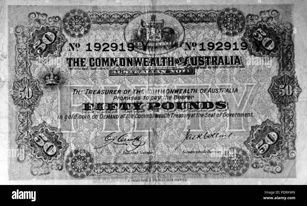 106 Queensland State Archives 2450 Obverse of fifty pound note Australia c 1928 Stock Photo