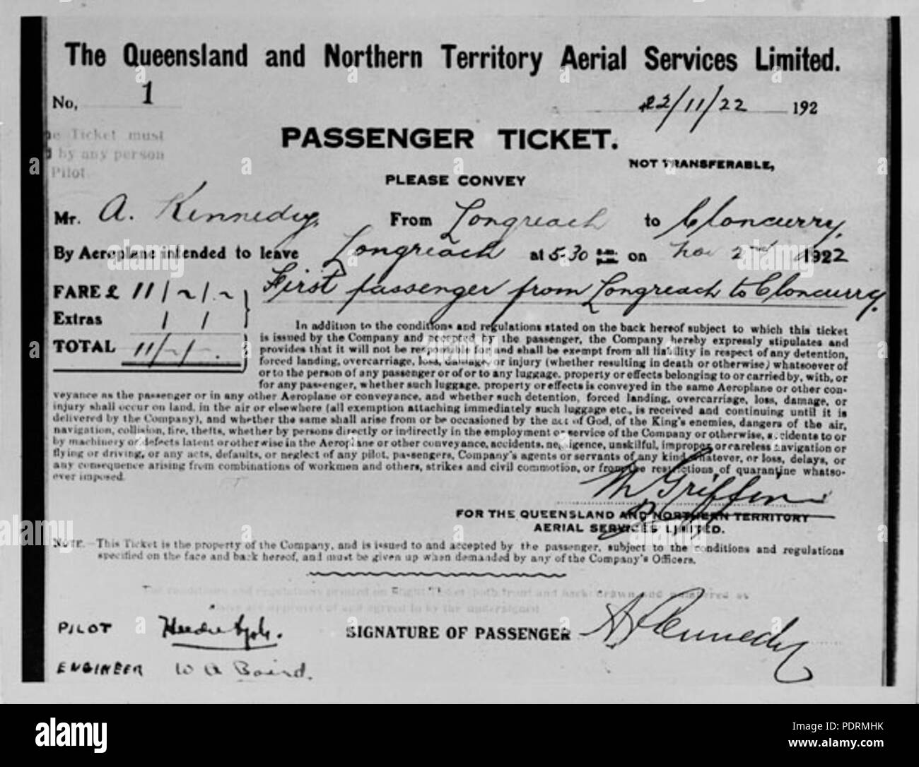 109 Queensland State Archives 2976 Qantas passenger ticket No 1 for a