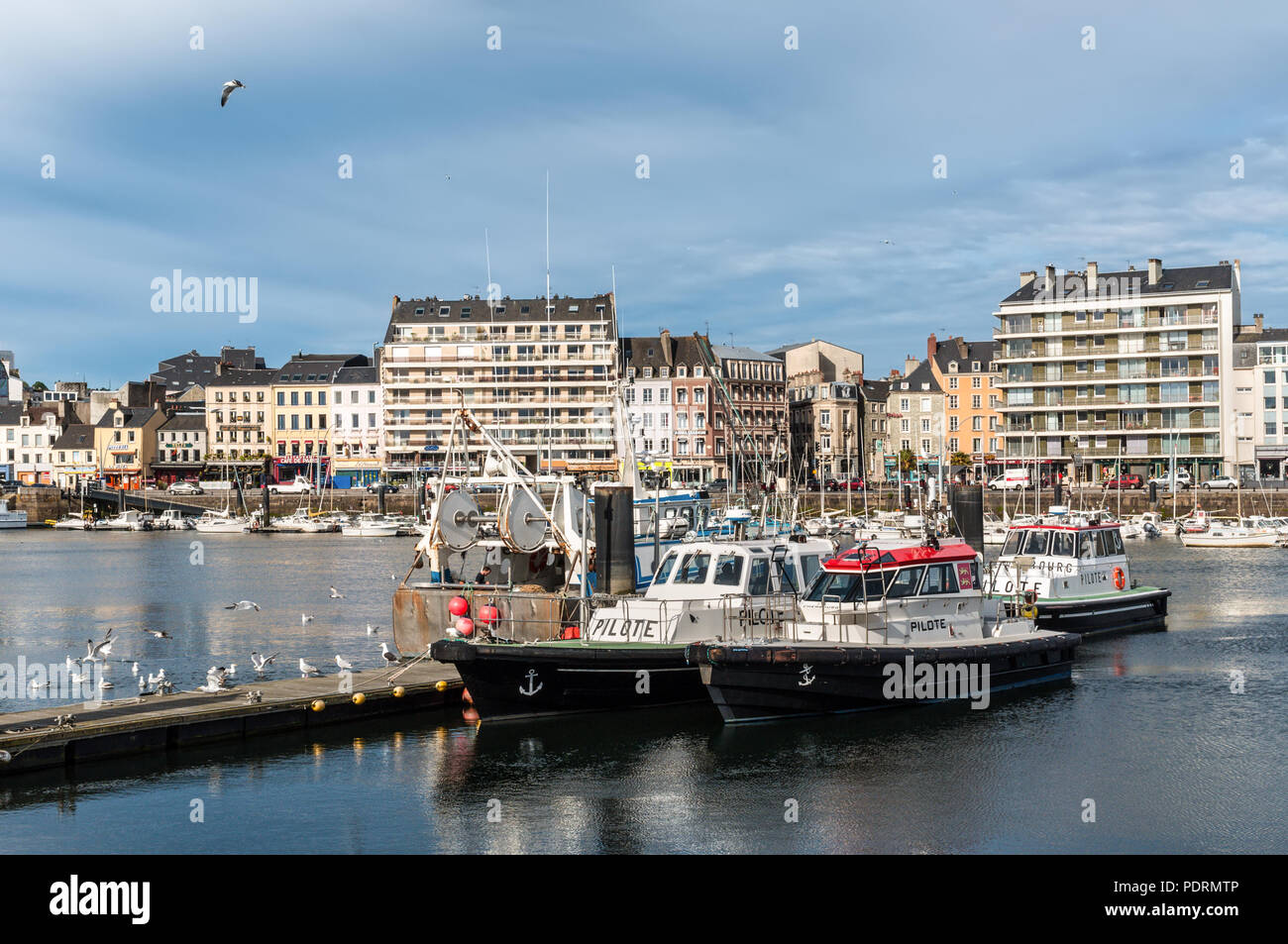 Cherbourg, France - May 22, 2017: Pilot boats moored in the port of ...
