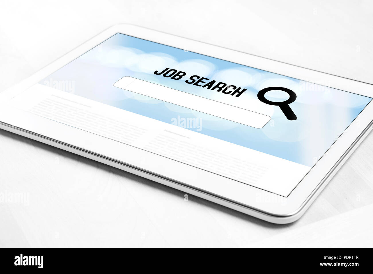 Online job search engine website on tablet screen. Browsing work websites to get hired. Jobseeking on internet. Stock Photo