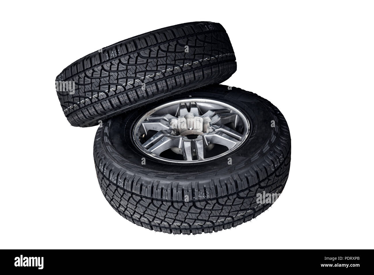 clean new car tire wheel, truck vehicle wheel isolated on white with