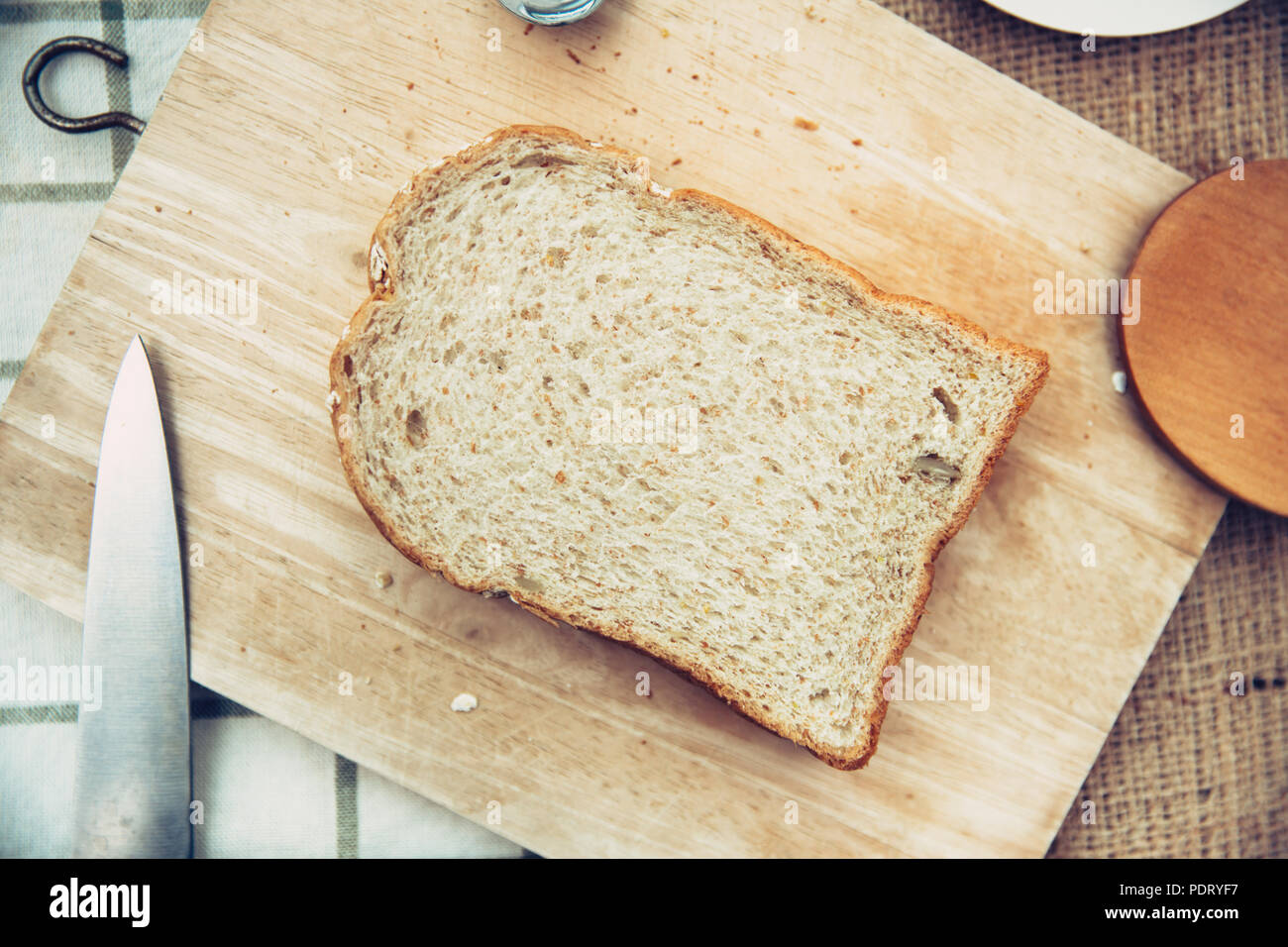 whole grain wheat bread top view rustic on wooden table vintage ...