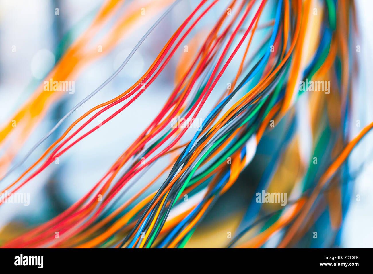 Colorful telephone cable communication technology lines closeup Stock