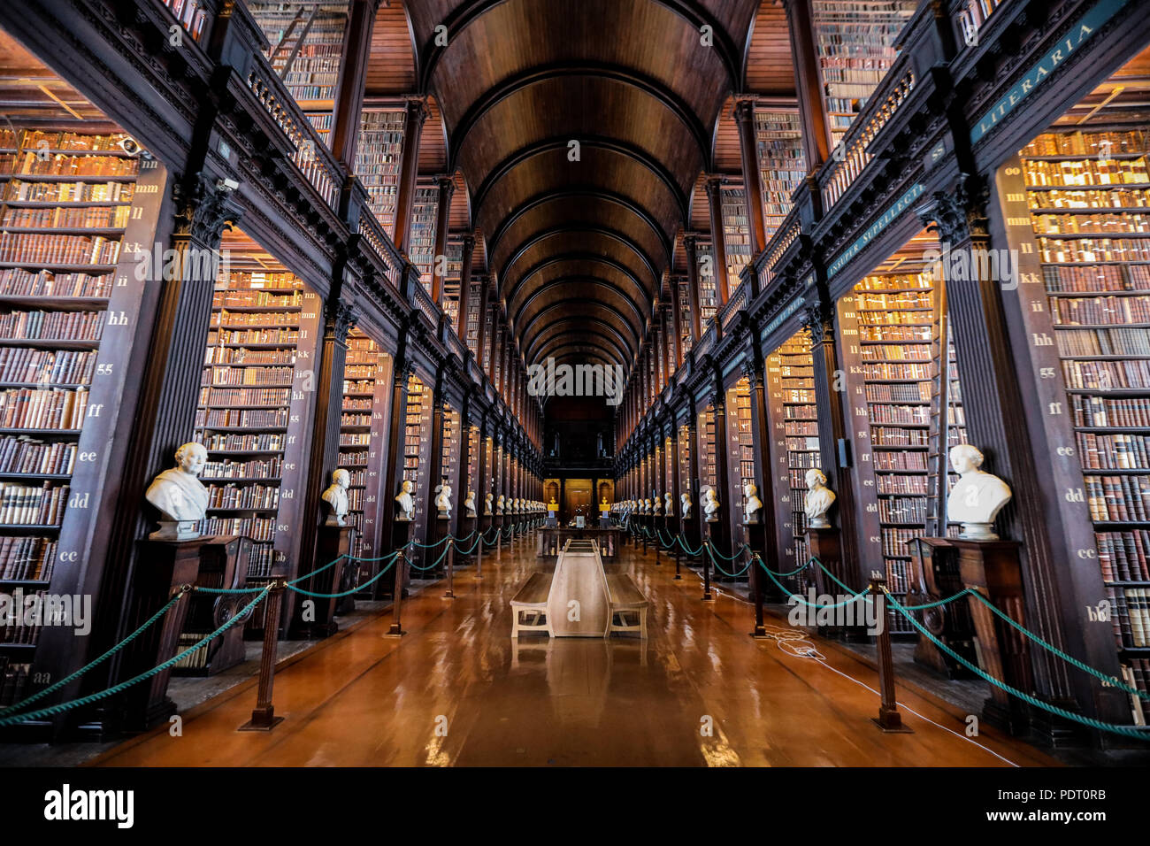 Long room library at Trinity College, Dublin. Ireland. Stock Photo