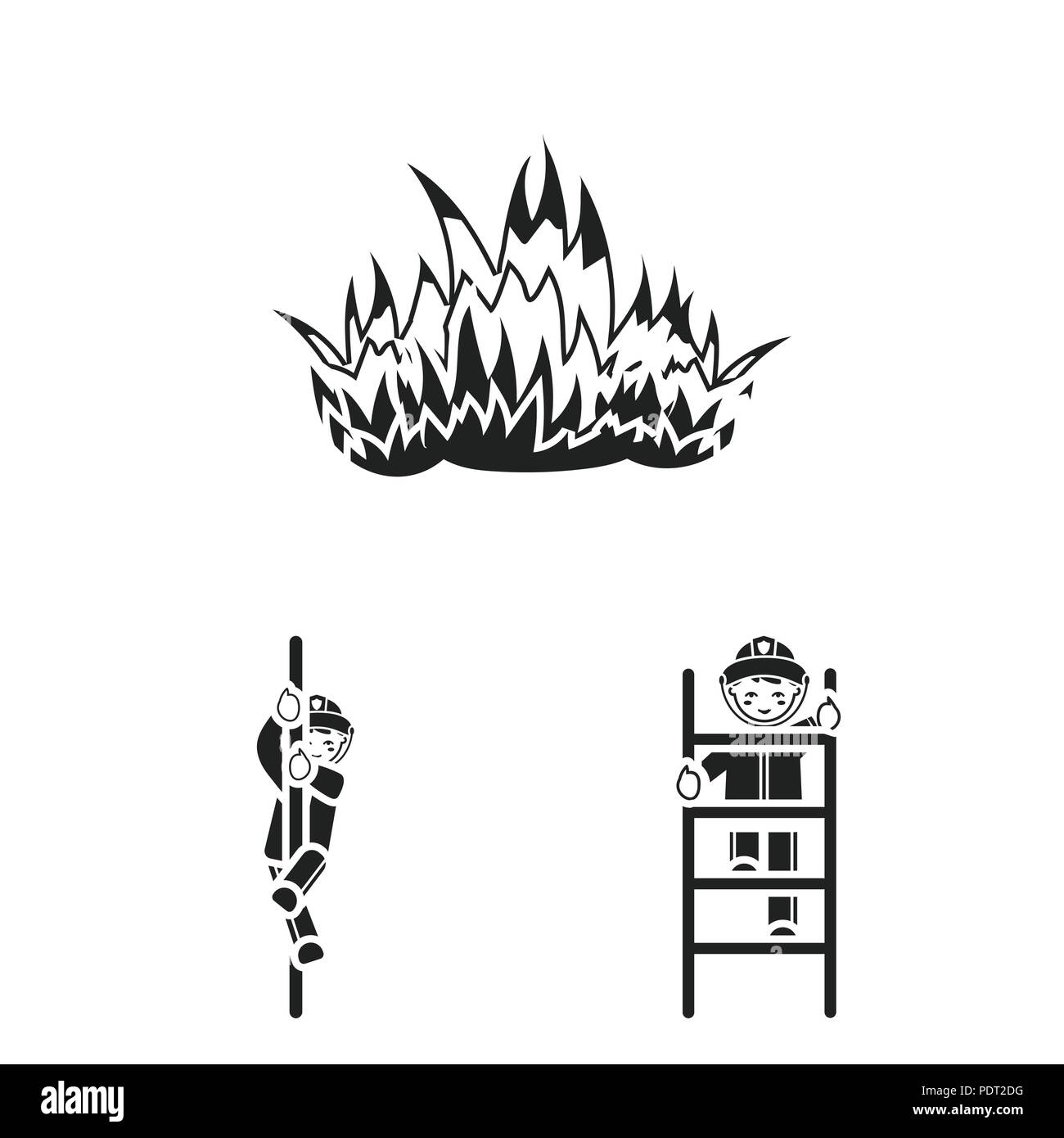 Fire Department black icons in set collection for design. Firefighters ...