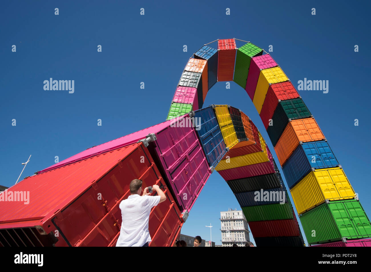 Le Havre (Normandy, north western France): 'Catene de Containers', by artist Vincent Ganivet, work of art for the festivities of the city’s 500th anni Stock Photo