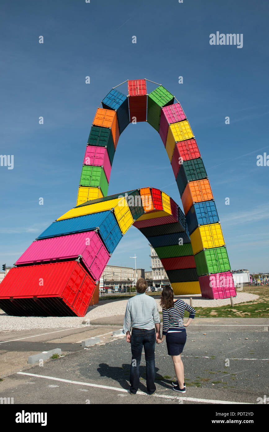 Le Havre (Normandy, north western France): 'Catene de Containers', by artist Vincent Ganivet, work of art for the festivities of the cityÕs 500th anni Stock Photo