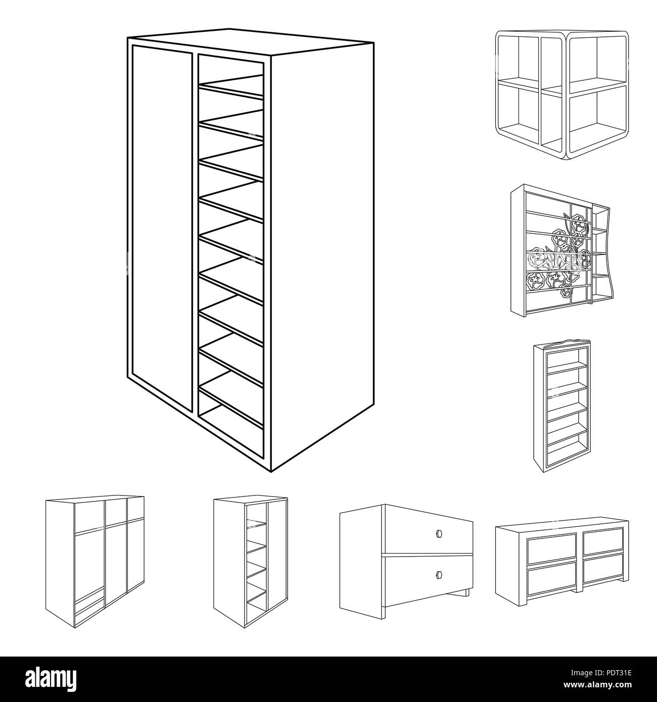 Bedroom Furniture Outline Icons In Set Collection For Design