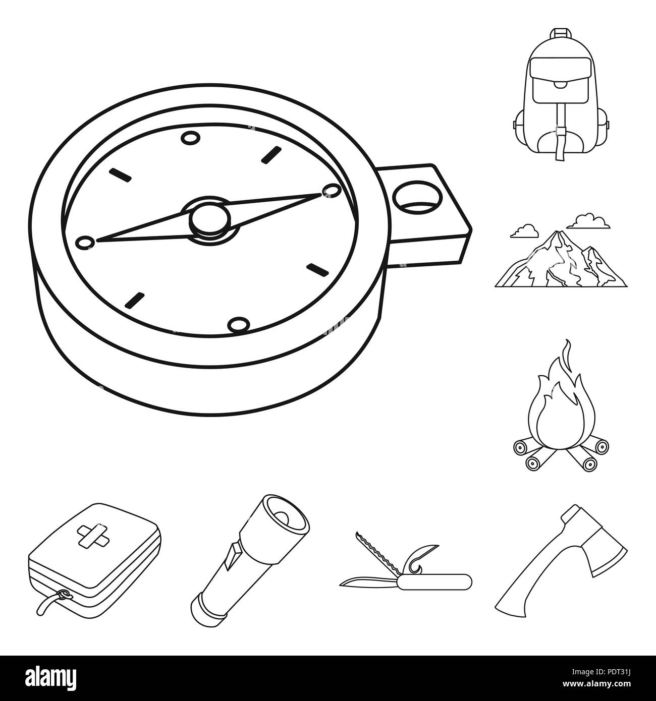 Rest in the camping outline icons in set collection for design. Camping ...