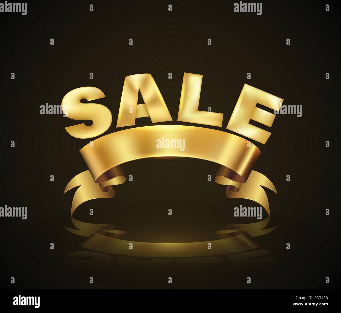 SALE with ribbon gold style. Vector illustration for element promotion advertising. Stock Vector