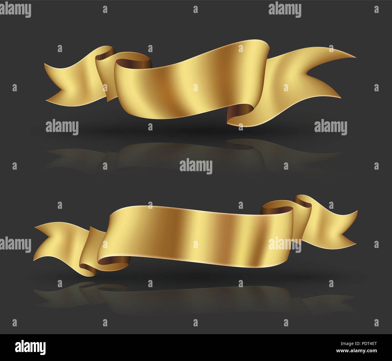 Gold ribbon banner set. Vector illustration. Stock Vector