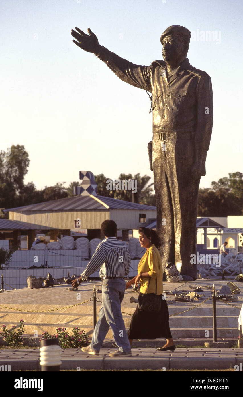 A statue of Iraqi president Saddam Hussein in military outfit in Baghdad, 1995. Stock Photo