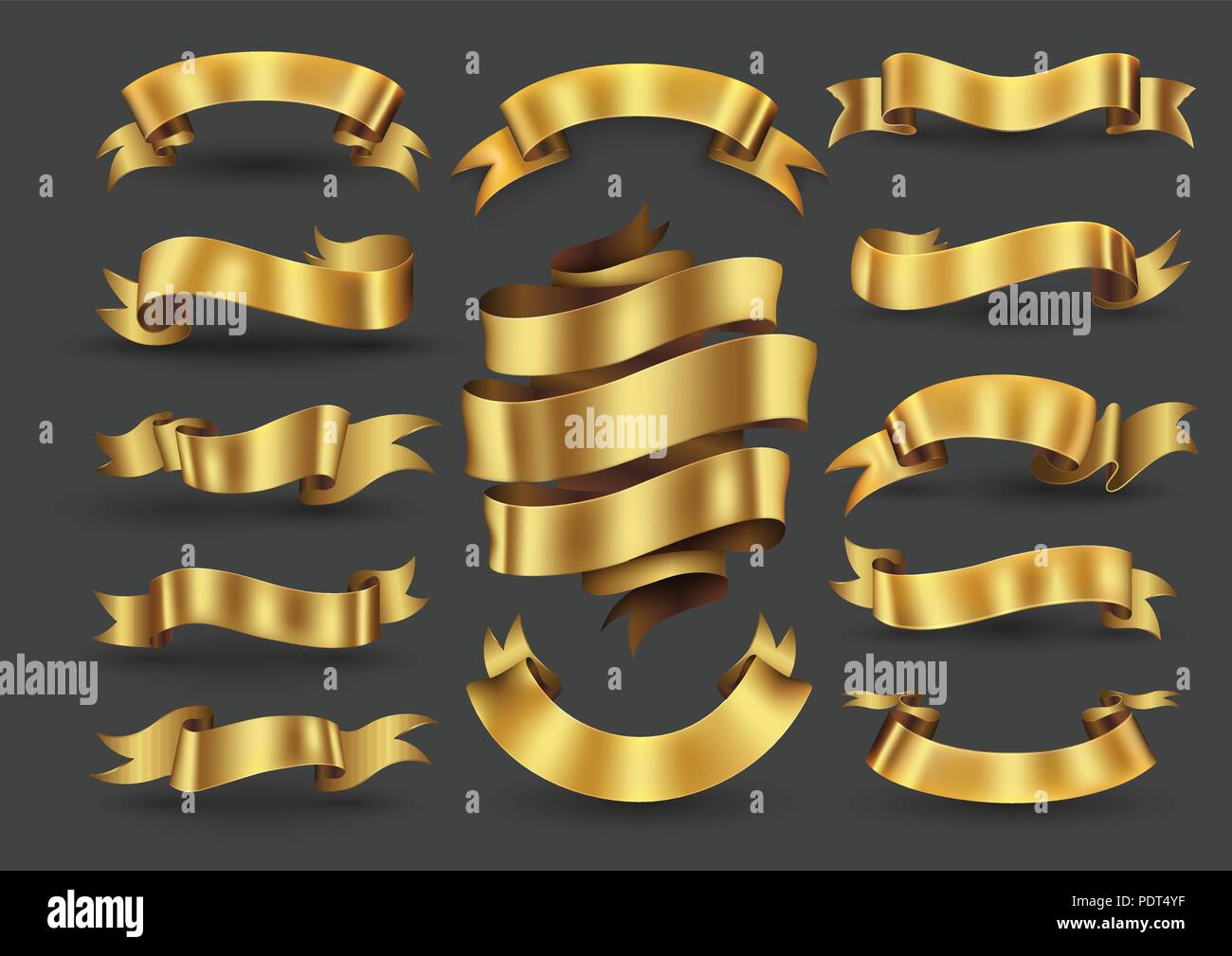 Gold ribbon banners collection. Vector illustration for advertising luxury style. Stock Vector