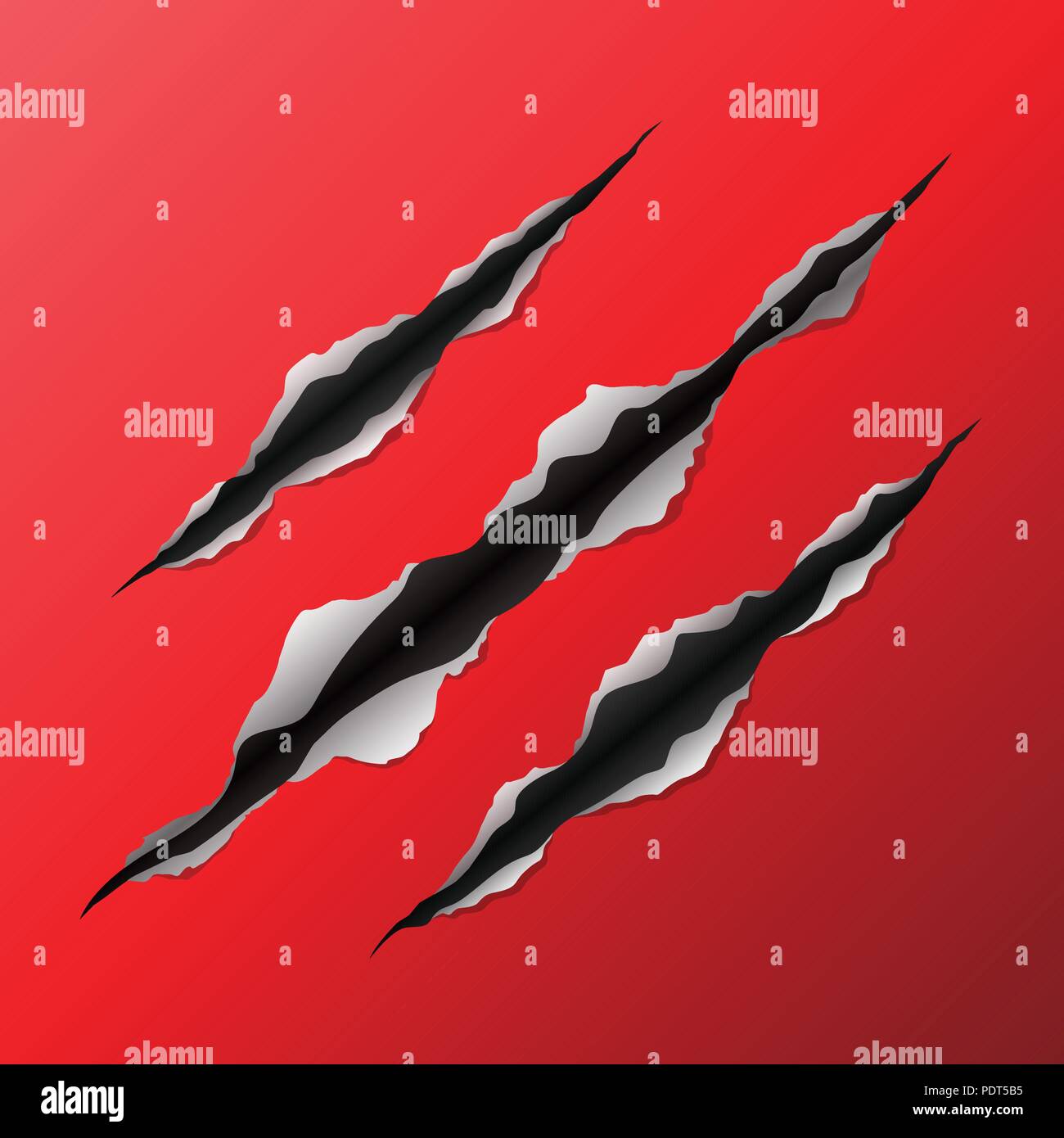 Claw scratches on red background. Vector illustration. Stock Vector