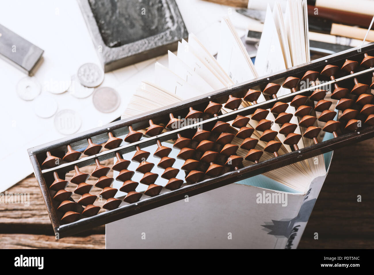 Japanese Style Of Bamboo Abacus On The Desk Stock Photo 215046312