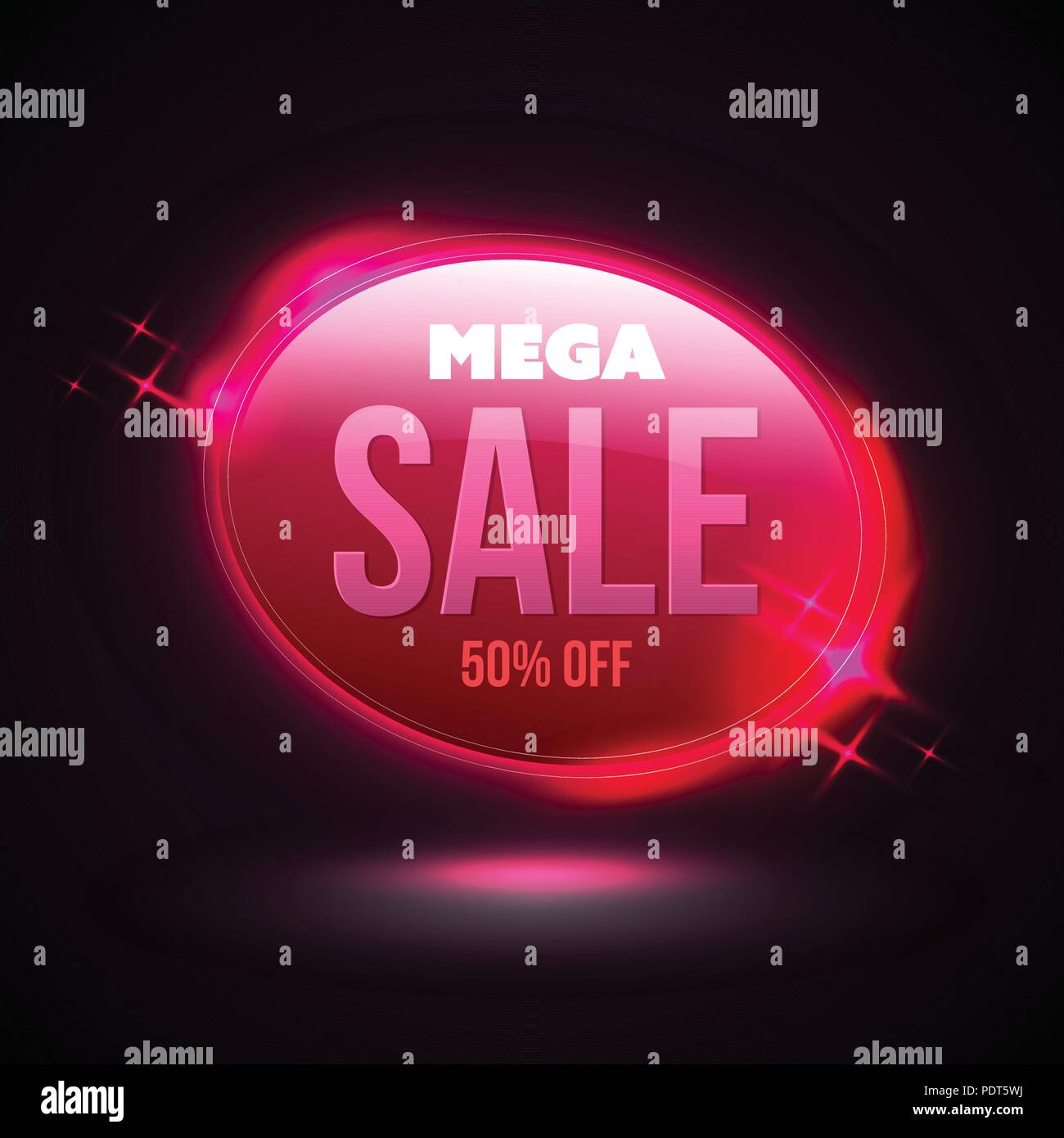 Mega sale banner fifty percent off. Vector illustration. Stock Vector