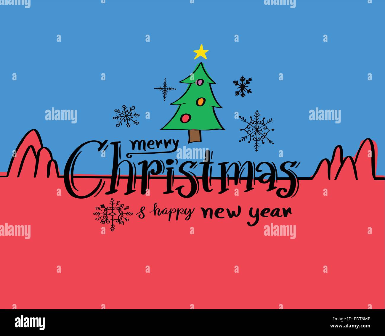 Merry Christmas and Happy New Year drawn style for card and advertising