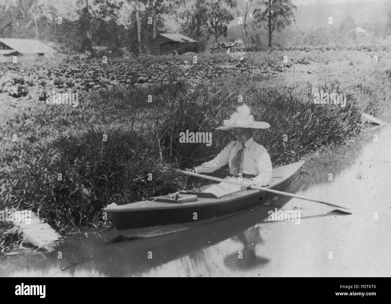 237 StateLibQld 1 165295 Althea Fewings canoeing on Toowong Creek, Brisbane Stock Photo