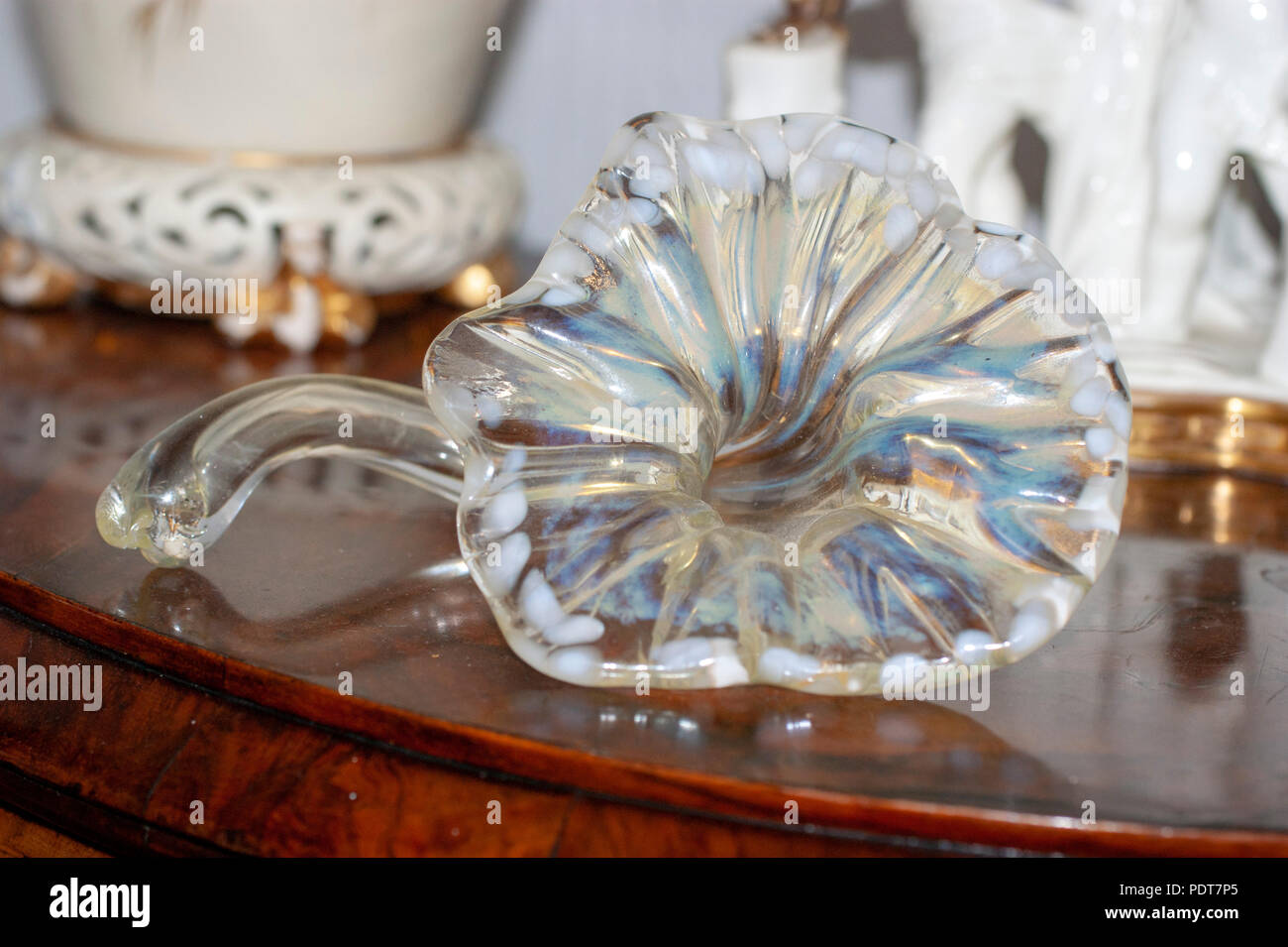 Antique Victorian Vaseline Glass Cornucopia Vase Stock Photo