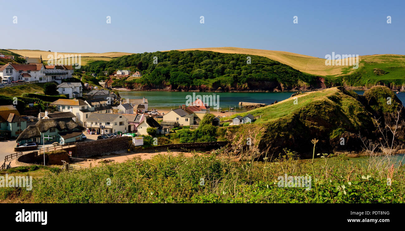 Outer Hope, Devon, looking across Hope Cove towards Bolt Tail. Stock Photo