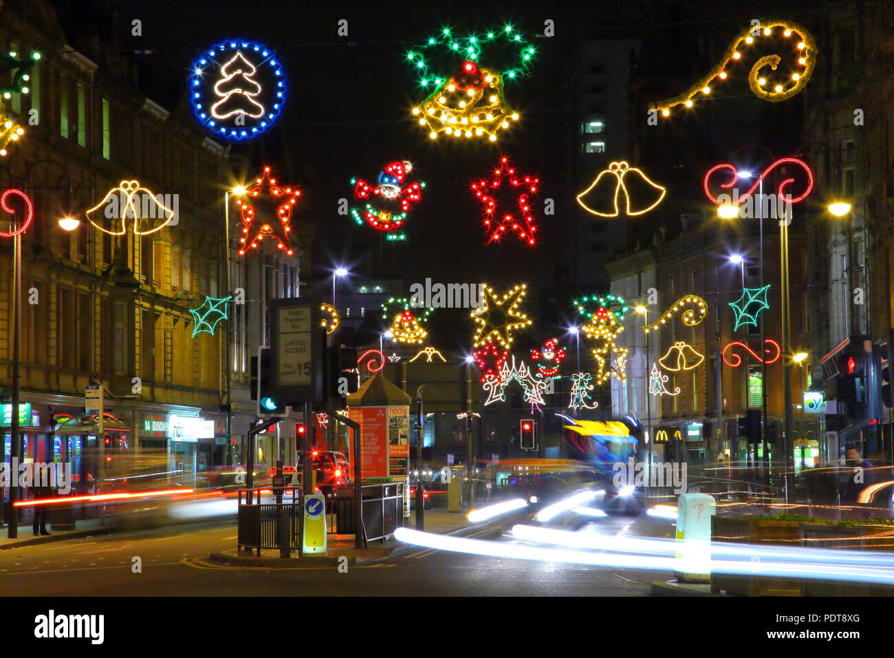 Christmas Lights In Leeds At Night High Resolution Stock Photography