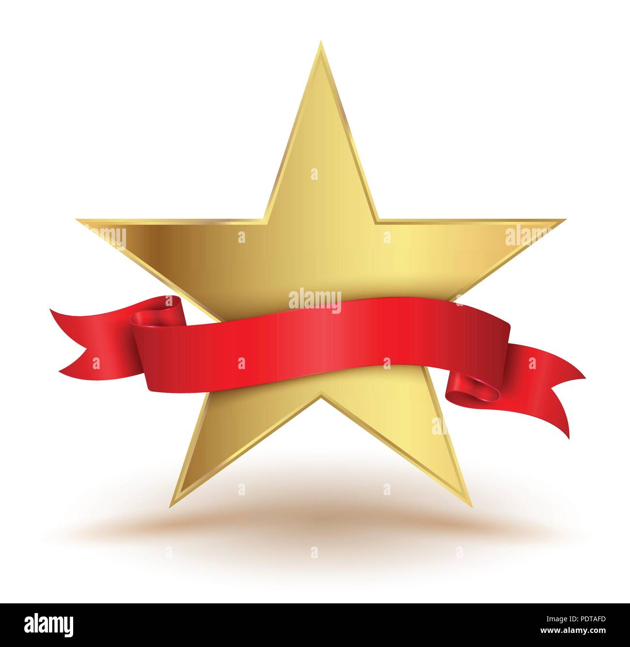 Badge star with red ribbon. Vector illustration for sale banner quality and award. Stock Vector