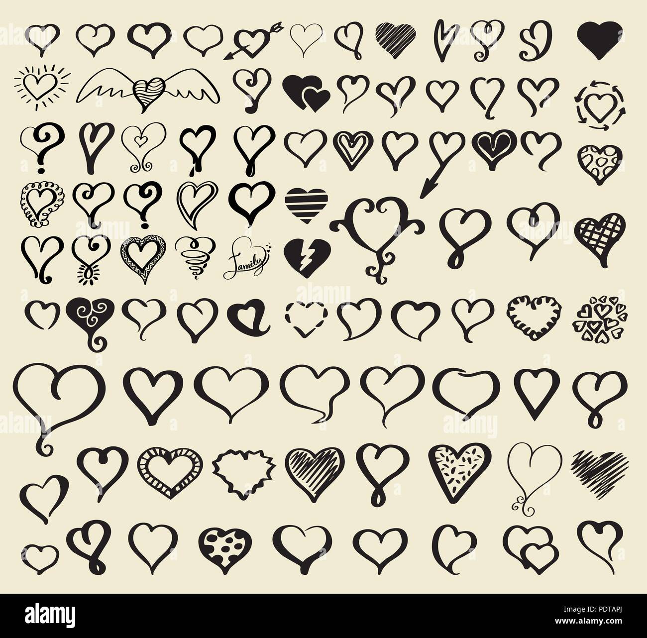 Doodle sketch hearts collection. Vector illustration Stock Vector Image ...