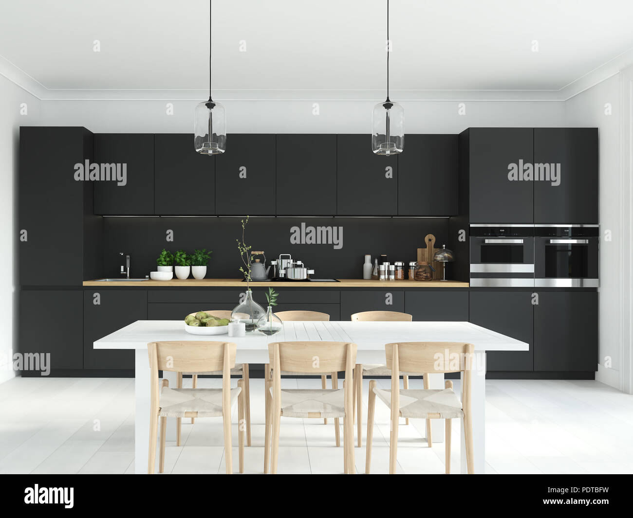 Modern Nordic Kitchen In Loft Apartment 3d Rendering Stock Photo Alamy