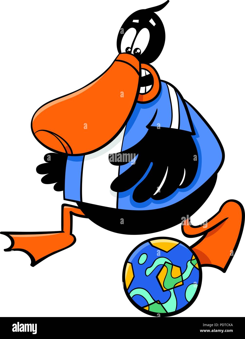 Cartoon Illustrations of Duck Football or Soccer Player Character with