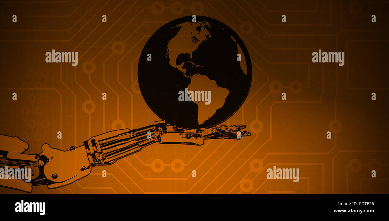 Robot Hand Holding Globe as a Technology Concept Stock Photo - Alamy