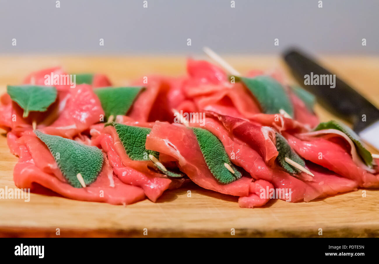 Homemade veal saltimbocca alla romana ready to be cooked Stock Photo