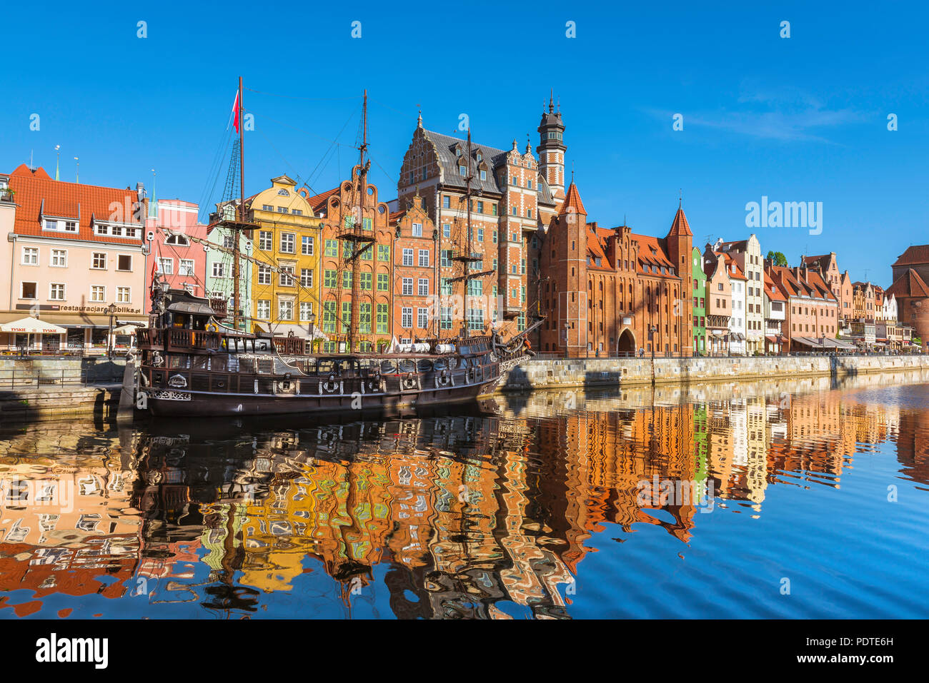 Gdansk old town, view in summer of the scenic Old Town waterfront area in the center of Gdansk, Pomerania, Poland. Stock Photo