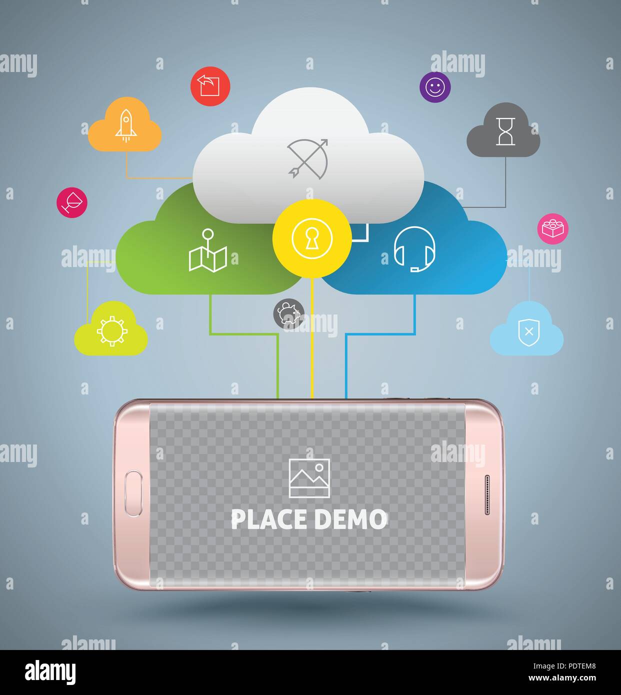 Smartphone with cloud computing concept. Vector illustration for ...